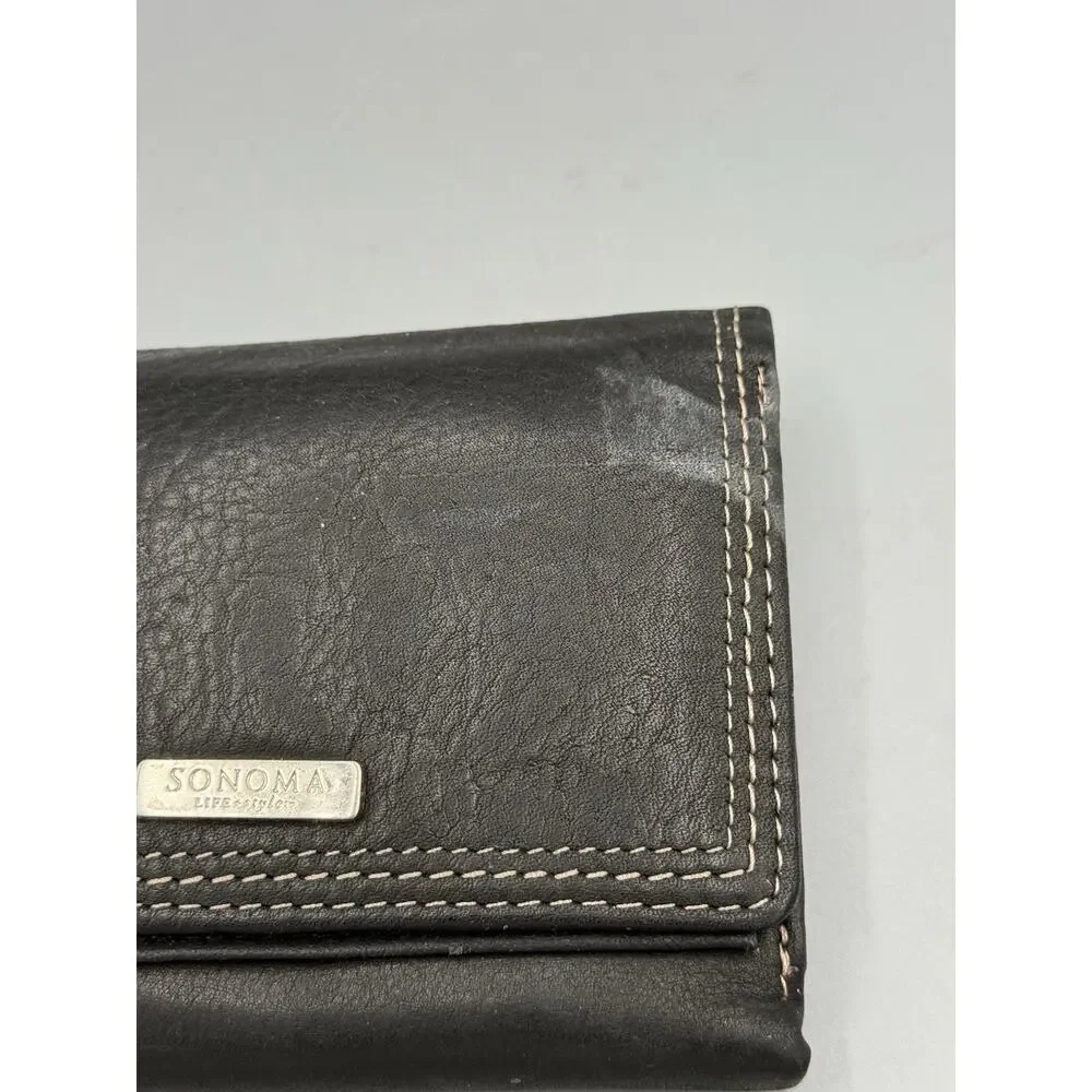 Sonoma Lifestyle Black Wallet Faux Leather Zip Coin Purse ID Window